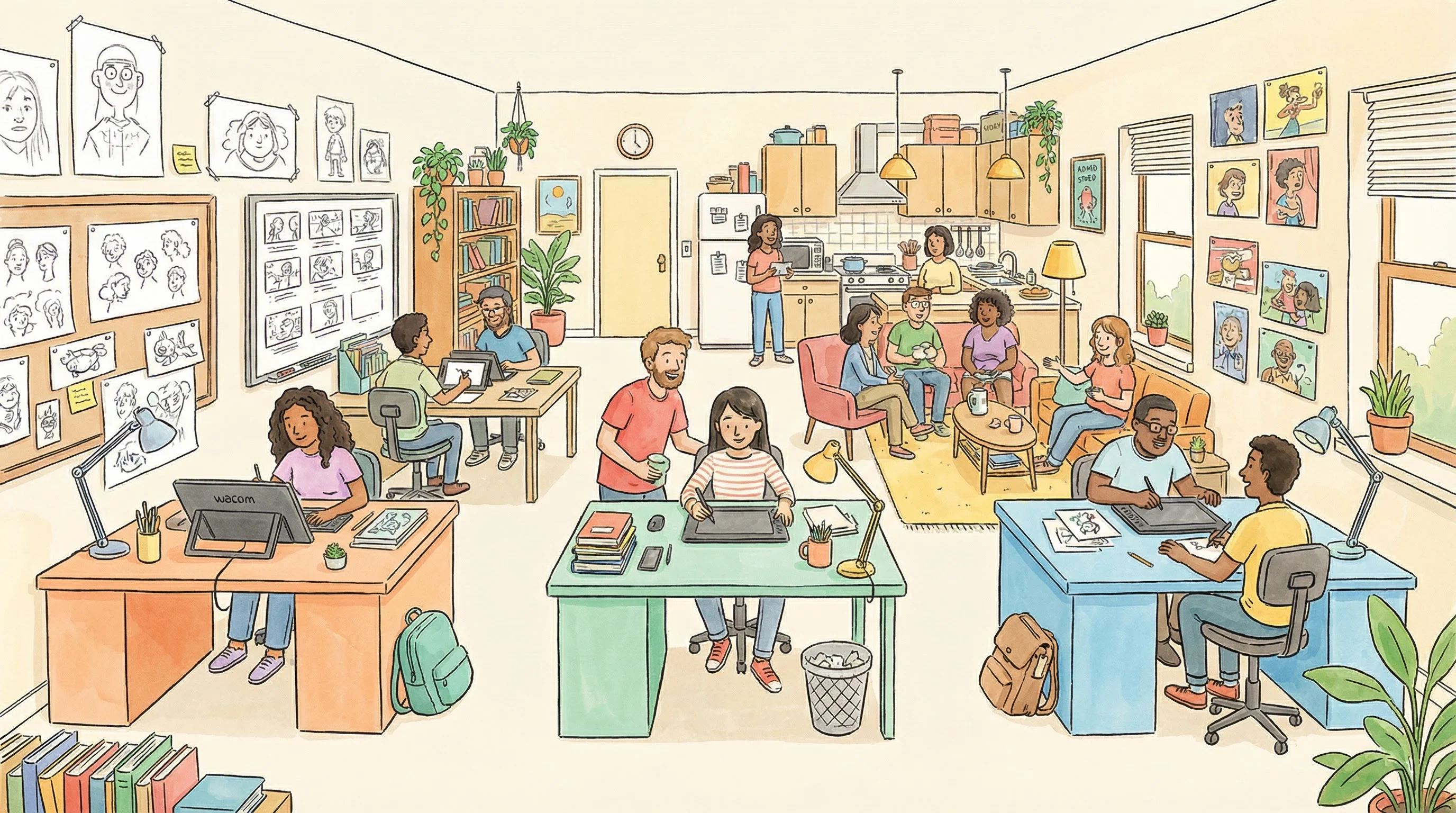 韩国女主播动画师社区工作空间 - 创作者协作交流场景